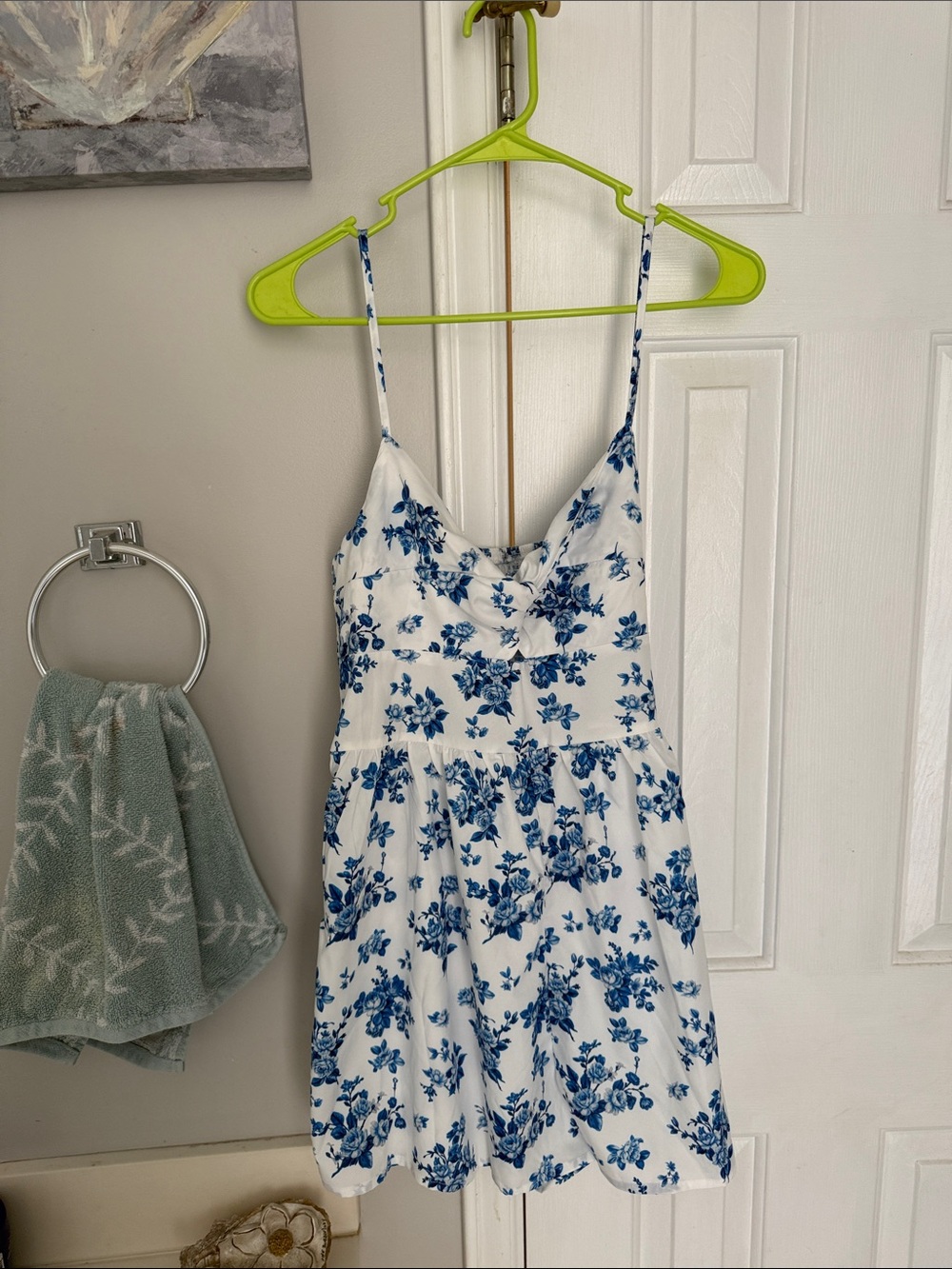 SHEIN White Mini Romper with Blue Floral Print